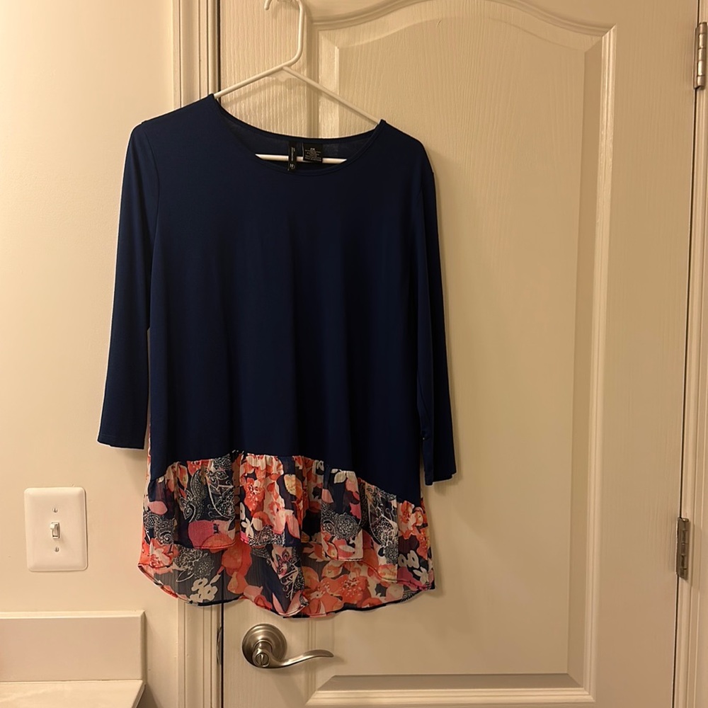 dark blue pink floral blouse